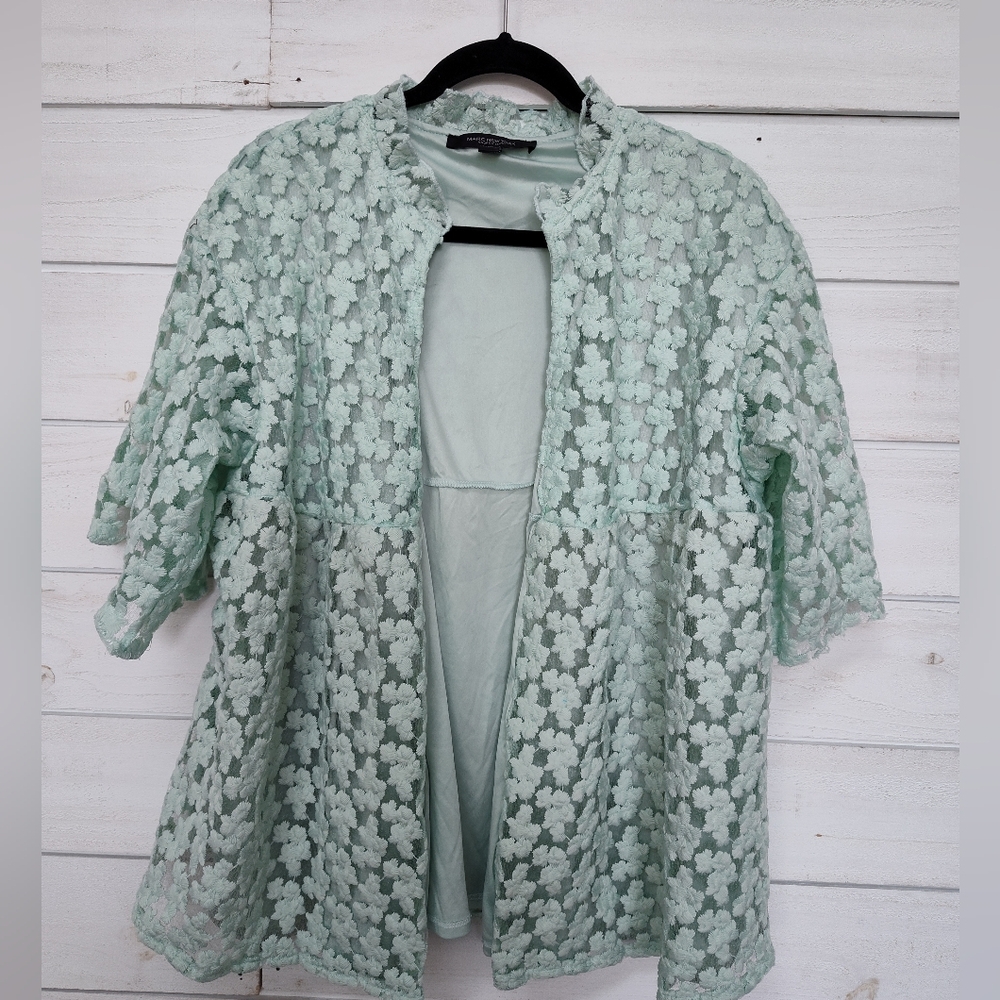 Marc New York Embroider Light Green Short Sleeve Lace Cardigan